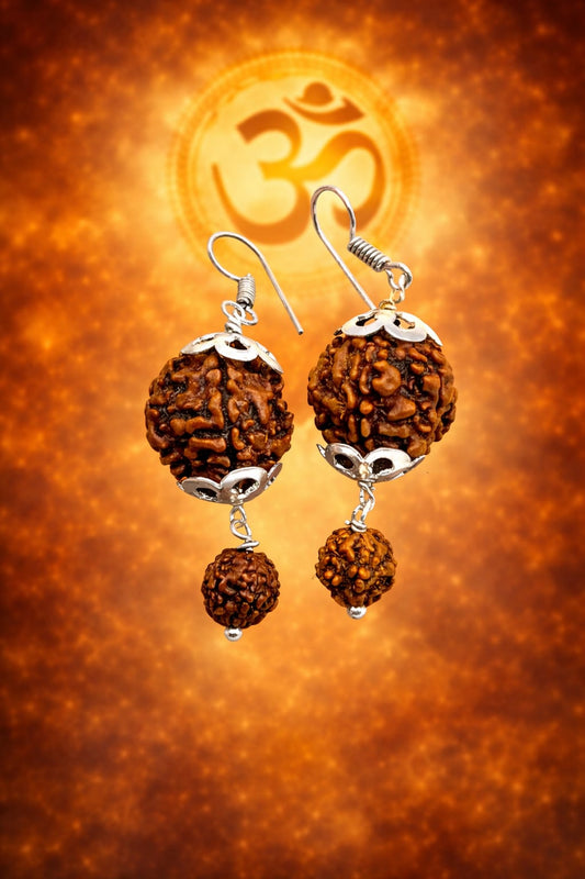 Natural 5 Mukhi Rudraksha Earrings for Peace & Mental Clarity - RatnaSetu