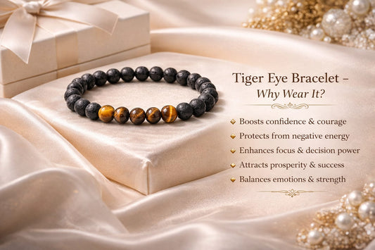 Natural Tiger Eye and Lava Stone Bracelet for Confidence & Protection - RatnaSetu