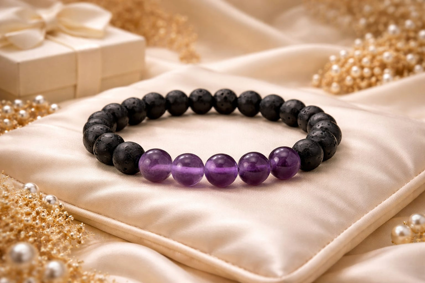 Natural Amethyst and Lava Stone Bracelet for Peace & Anxiety Relief - RatnaSetu