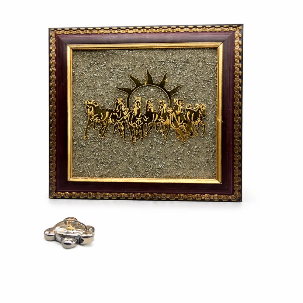 Pyrite 7 Running Horses Vastu Frame and Pyrite Turtle Combo - RatnaSetu