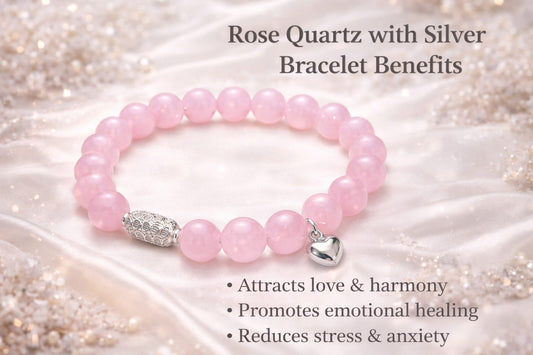 Luxury 925 Silver Rose Quartz Healing Crystal Bracelet for Love & Calm - RatnaSetu