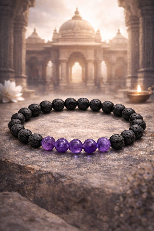 Natural Amethyst and Lava Stone Bracelet for Peace & Anxiety Relief - RatnaSetu