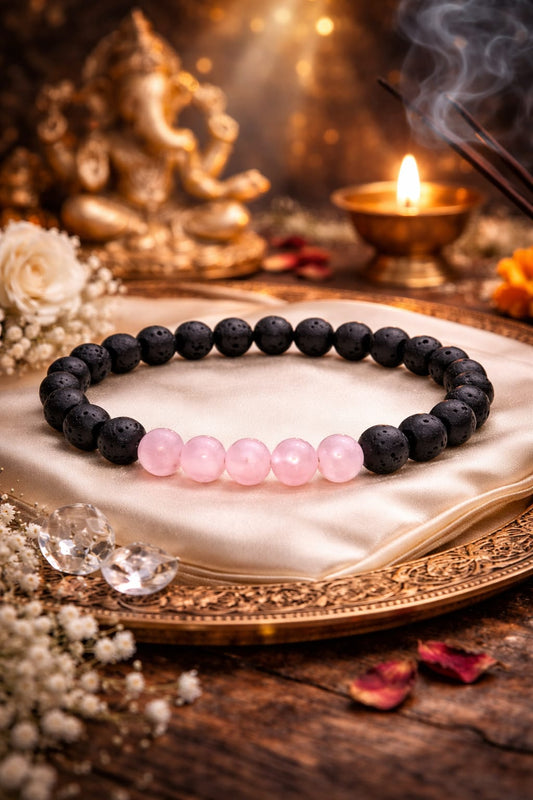 Natural Rose Quartz and Lava Stone Bracelet for Love & Anxiety Relief - RatnaSetu