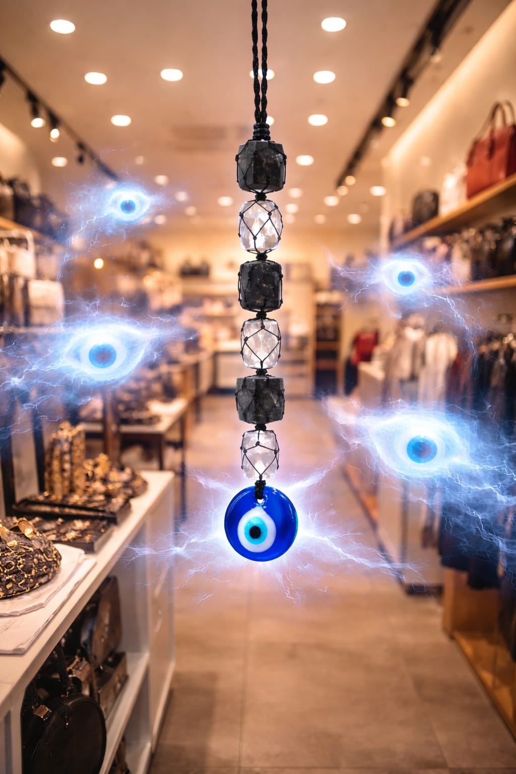 Black Tourmaline & Selenite Evil Eye Protection Door Hanging for Home - RatnaSetu