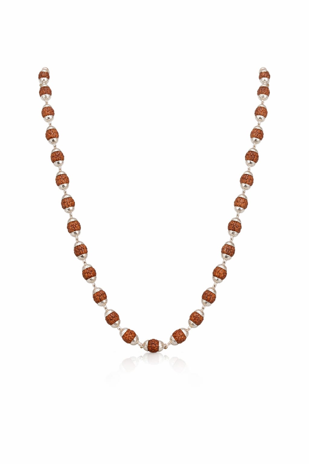 Natural Rudraksha Bead Necklace with Silver Plated Capping for Puja & Meditaiton - RatnaSetu