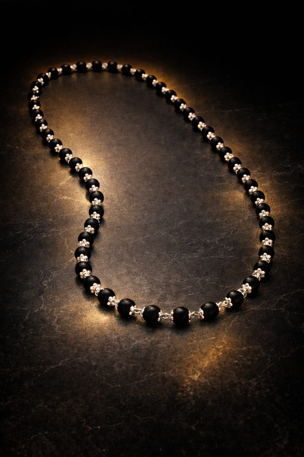 Original Karungali Mala with Premium Silver-Plated Caps - RatnaSetu