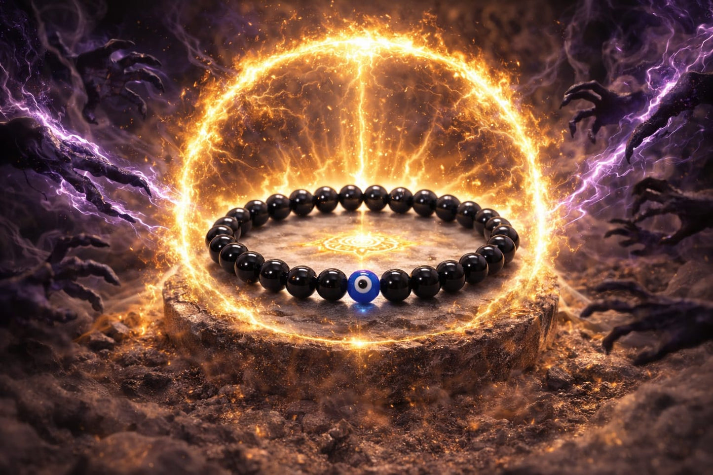 Original Black Onyx with Evil Eye Bracelet by RatnaSetu - Protection & Luck