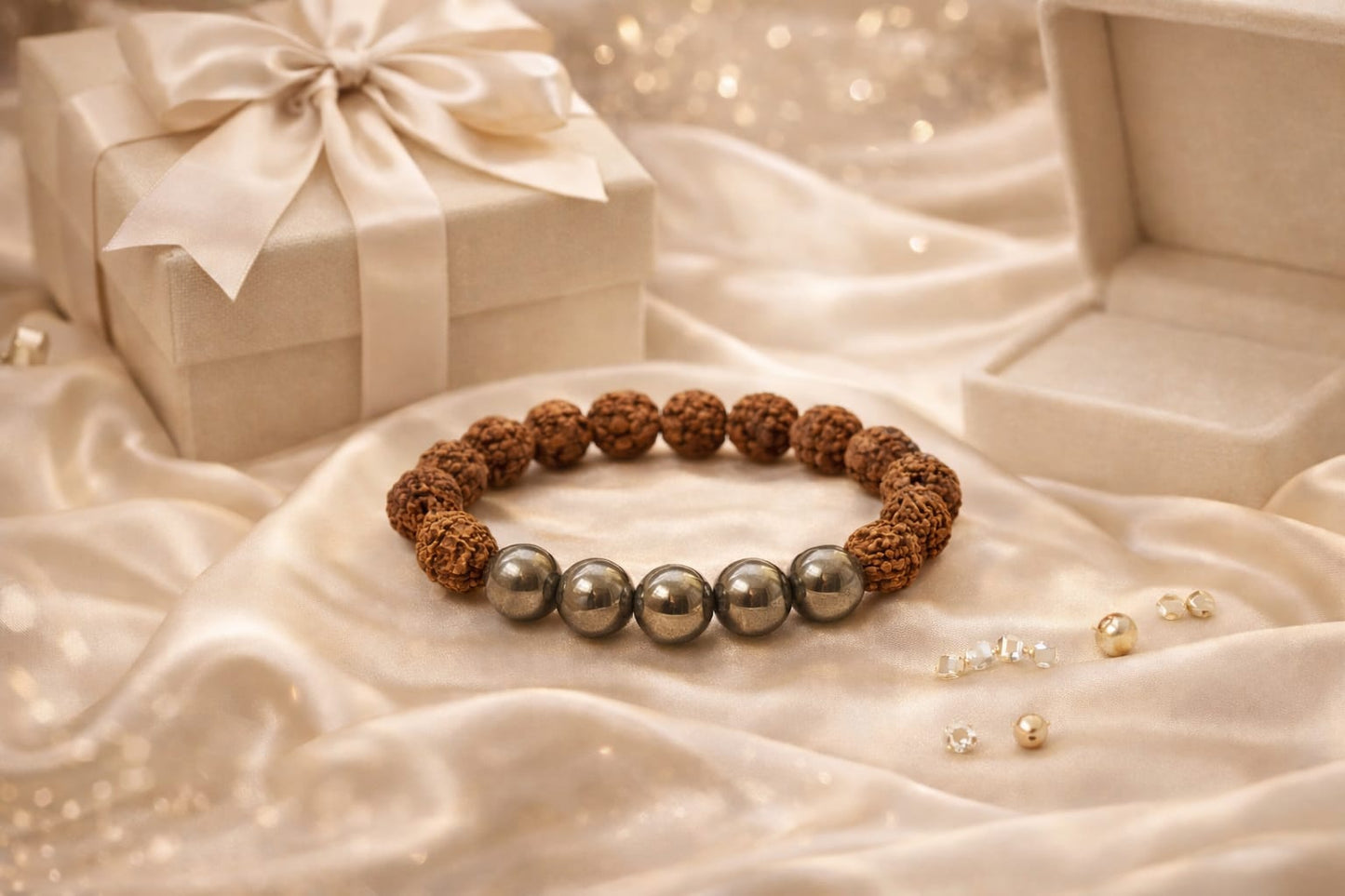 Natural Pyrite & Rudraksha Bracelet for Wealth & Success (Certified) - RatnaSetu