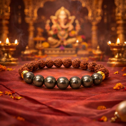 Natural Pyrite & Rudraksha Bracelet for Wealth & Success (Certified) - RatnaSetu