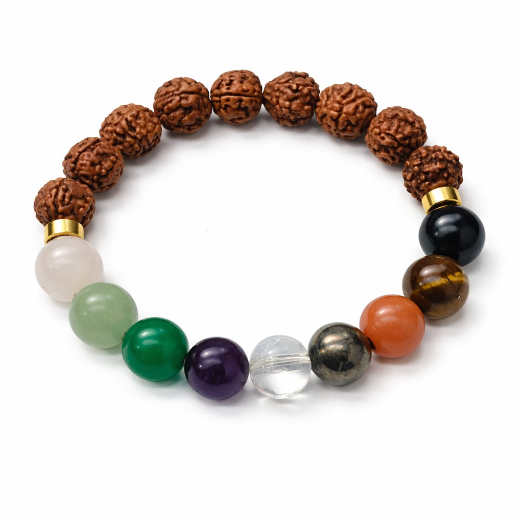 Natural Rudraksha with 9 Gemstone (Navratna) Beads Bracelet for Success | RatnaSetu