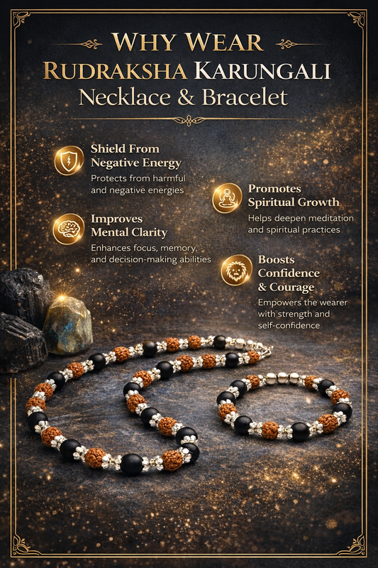 Original Karungali & Rudraksha Mala with Bracelet Combo - Silver Plated Caps - RatnaSetu