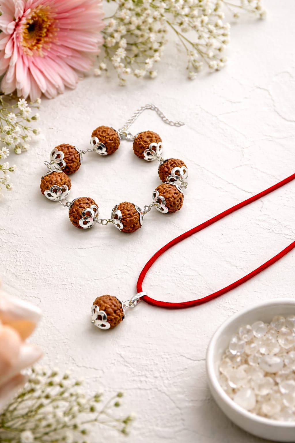 Original 7 Mukhi Rudraksha Bracelet with Pendant Combo Set (Metal Caps) | RatnaSetu