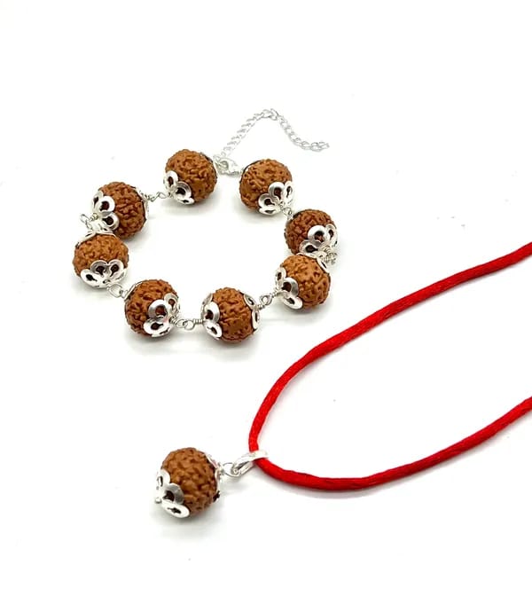Original 7 Mukhi Rudraksha Bracelet with Pendant Combo Set (Metal Caps) | RatnaSetu