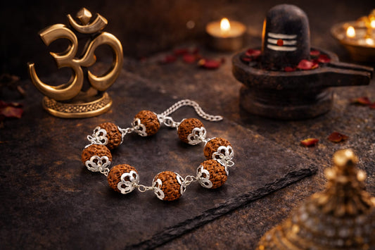 Original 7 Mukhi Rudraksha Bracelet with Pendant Combo Set (Metal Caps) | RatnaSetu