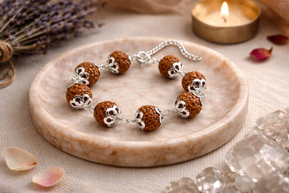 Original 7 Mukhi Rudraksha Bracelet with Pendant Combo Set (Metal Caps) | RatnaSetu