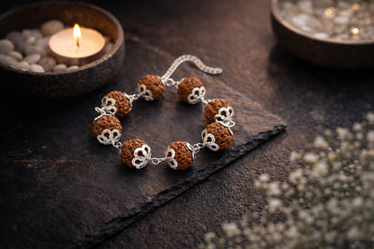 Natural 7 Mukhi Rudraksha Bracelet with Metal Caps for Laxmi Blessing - RatnaSetu