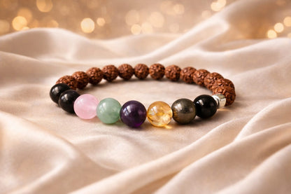 Premium 7 Chakra Rudraksha Natural Crystal Bracelet with 925 Silver - RatnaSetu
