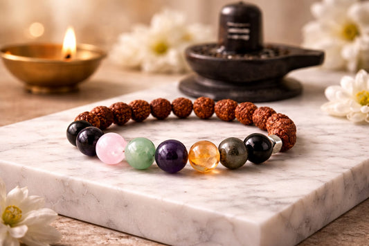 Premium 7 Chakra Rudraksha Natural Crystal Bracelet with 925 Silver - RatnaSetu