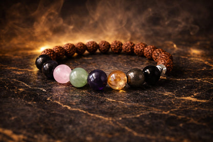 Premium 7 Chakra Rudraksha Natural Crystal Bracelet with 925 Silver - RatnaSetu