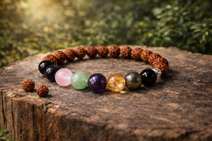 Premium 7 Chakra Rudraksha Natural Crystal Bracelet with 925 Silver - RatnaSetu