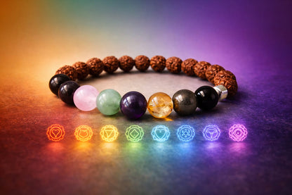 Premium 7 Chakra Rudraksha Natural Crystal Bracelet with 925 Silver - RatnaSetu