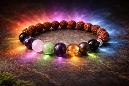 Premium 7 Chakra Rudraksha Natural Crystal Bracelet with 925 Silver - RatnaSetu