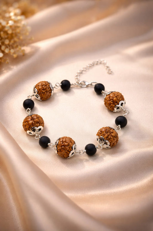 Natural 7 Mukhi Rudraksha Karungali Bracelet with Premium Metal Caps - RatnaSetu