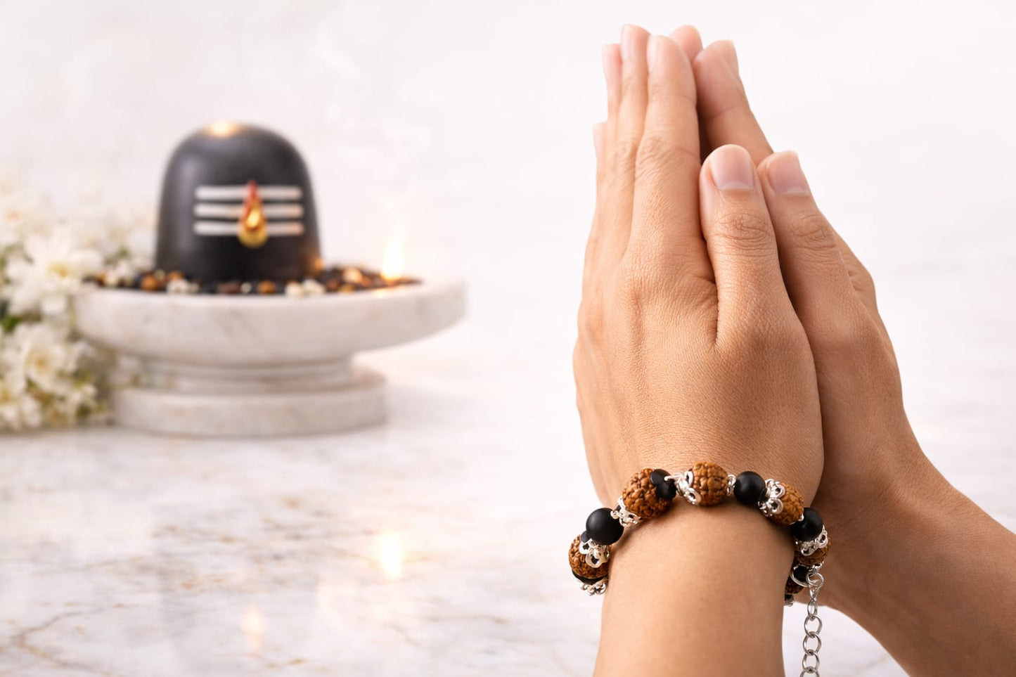 Natural 7 Mukhi Rudraksha Karungali Bracelet with Premium Metal Caps - RatnaSetu