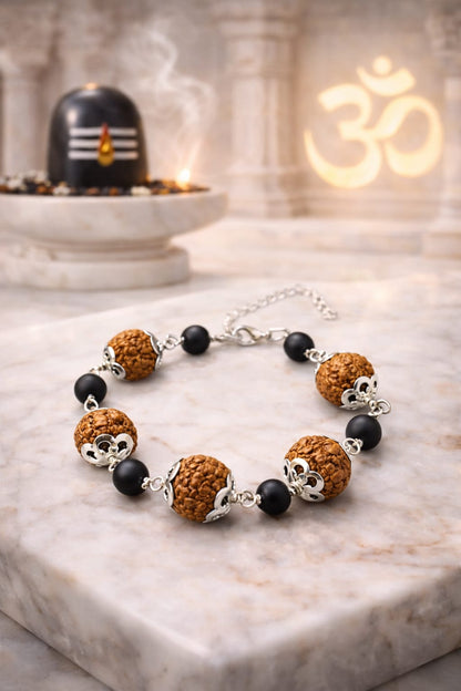 Natural 7 Mukhi Rudraksha Karungali Bracelet with Premium Metal Caps - RatnaSetu