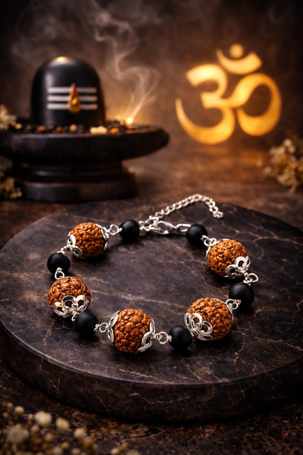 Natural 7 Mukhi Rudraksha Karungali Bracelet with Premium Metal Caps - RatnaSetu