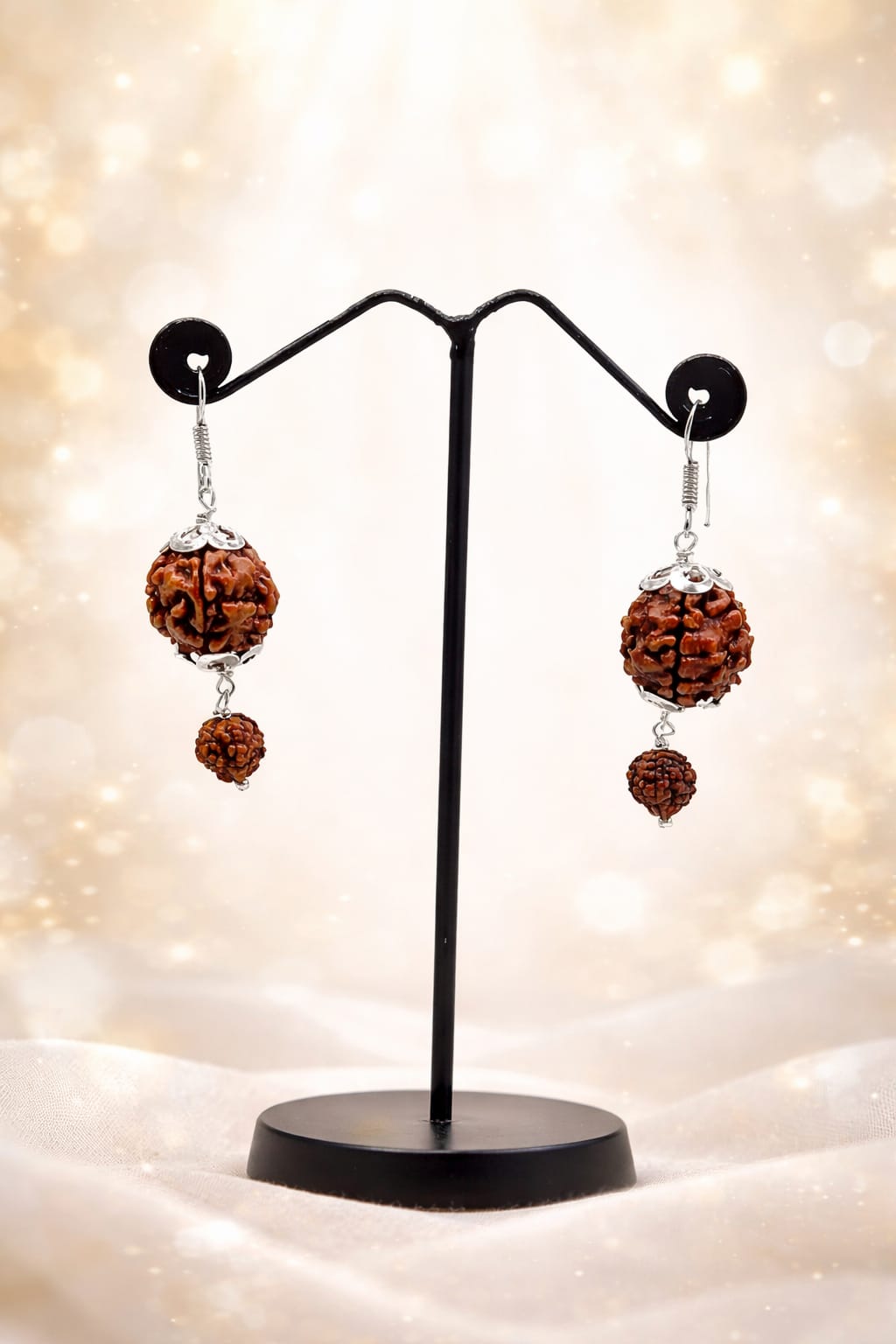 Natural 5 Mukhi Rudraksha Earrings for Peace & Mental Clarity - RatnaSetu