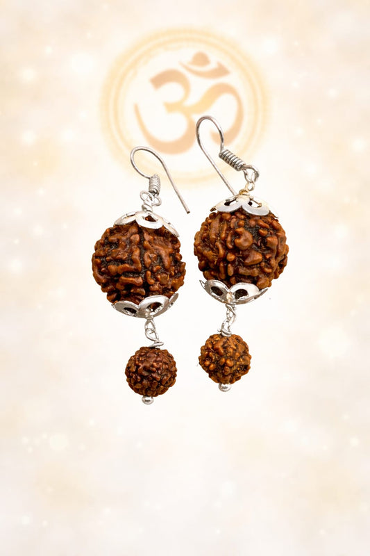 Natural 5 Mukhi Rudraksha Earrings for Peace & Mental Clarity - RatnaSetu
