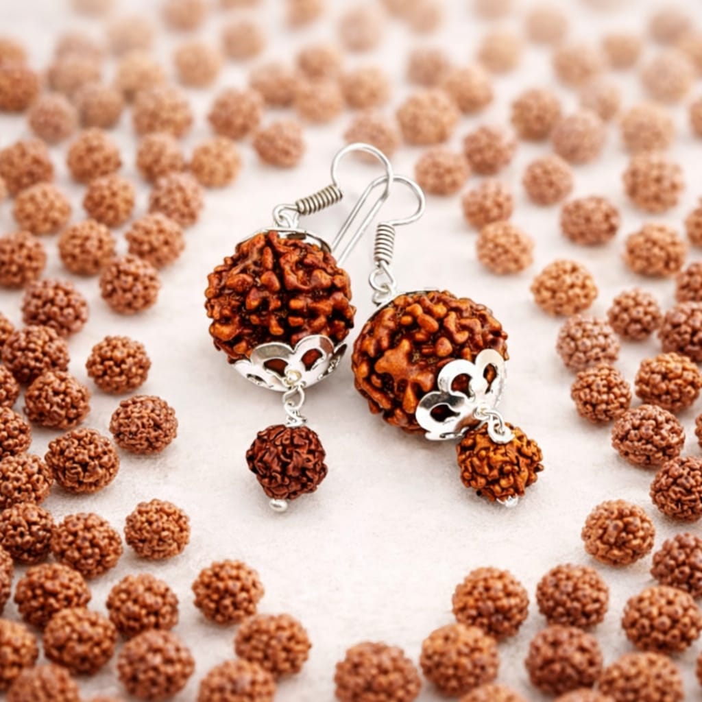 Natural 5 Mukhi Rudraksha Earrings for Peace & Mental Clarity - RatnaSetu