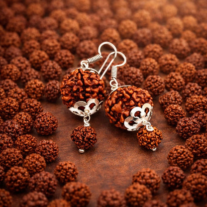 Natural 5 Mukhi Rudraksha Earrings for Peace & Mental Clarity - RatnaSetu