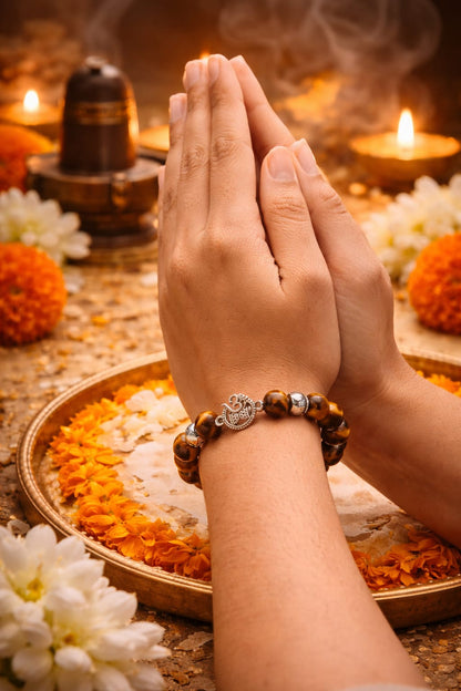Premium Tiger Eye Natural Crystal Bracelet with 925 Sterling Silver - RatnaSetu