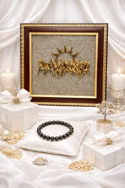 Pyrite 7 Horses Vastu Frame, Pyrite Bracelet, Pyrite Turtle & Pyrite Tree Combo - RatnaSetu