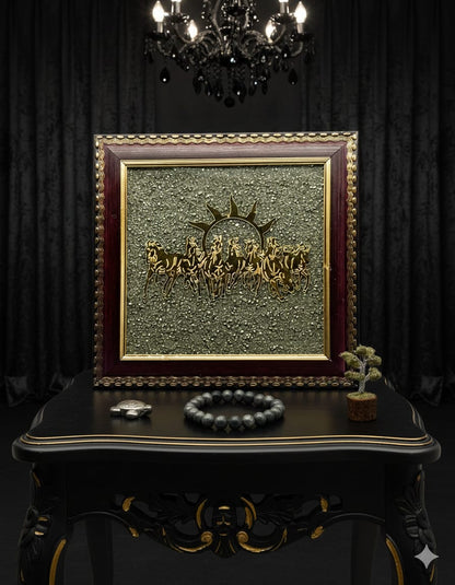 Pyrite 7 Horses Vastu Frame, Pyrite Bracelet, Pyrite Turtle & Pyrite Tree Combo - RatnaSetu