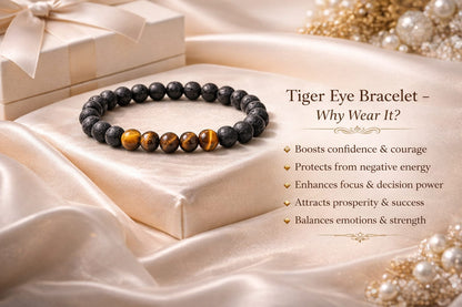 Natural Tiger Eye and Lava Stone Bracelet for Confidence & Protection - RatnaSetu