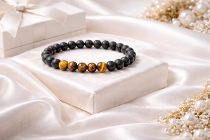 Natural Tiger Eye and Lava Stone Bracelet for Confidence & Protection - RatnaSetu