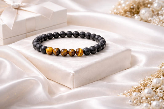 Natural Tiger Eye and Lava Stone Bracelet for Confidence & Protection - RatnaSetu