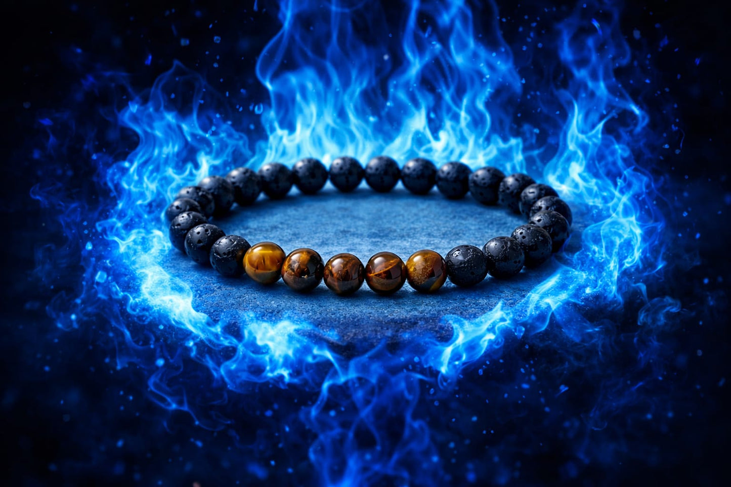 Natural Tiger Eye and Lava Stone Bracelet for Confidence & Protection - RatnaSetu