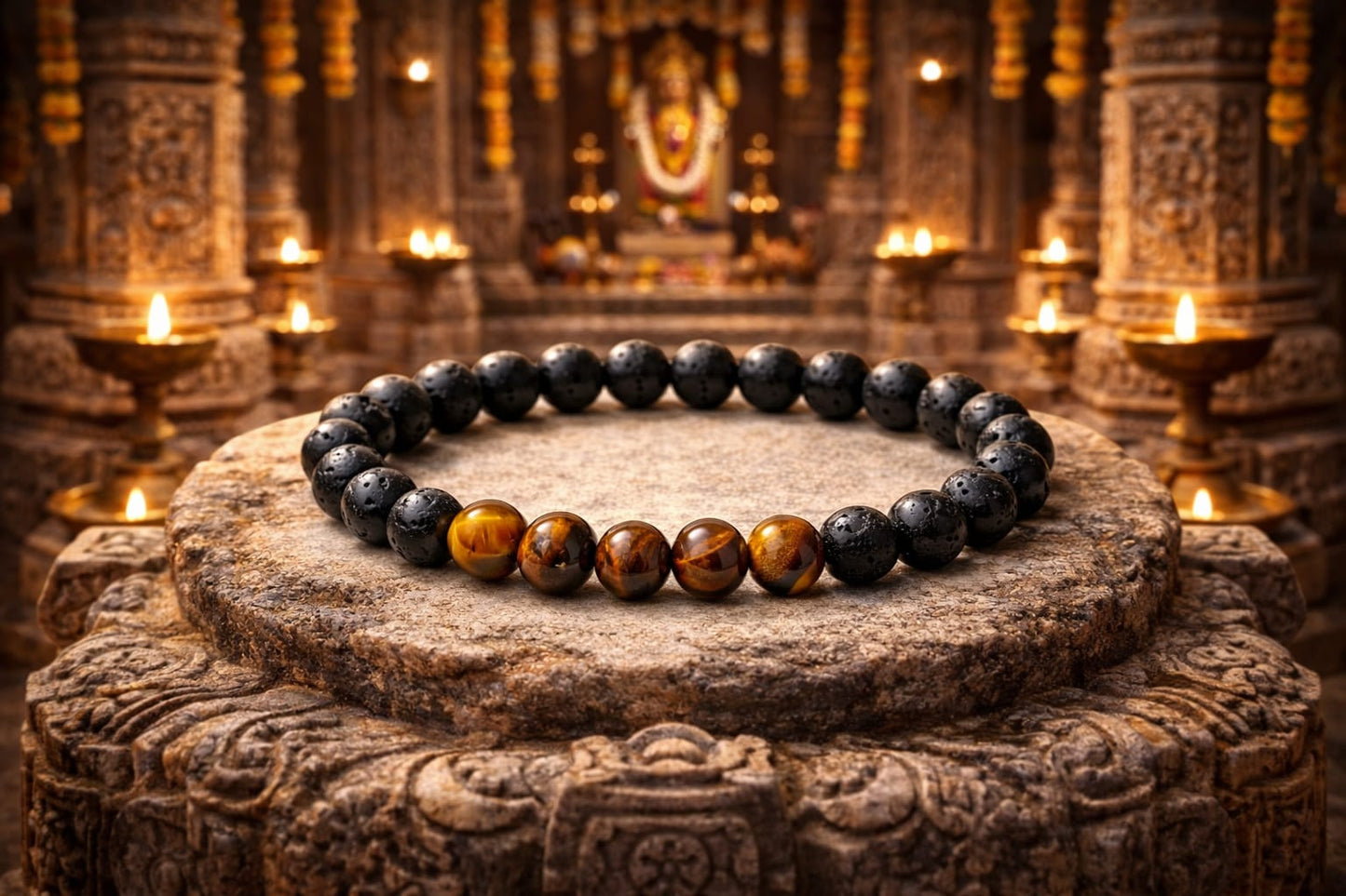 Natural Tiger Eye and Lava Stone Bracelet for Confidence & Protection - RatnaSetu