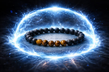 Natural Tiger Eye and Lava Stone Bracelet for Confidence & Protection - RatnaSetu