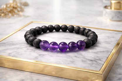 Natural Amethyst and Lava Stone Bracelet for Peace & Anxiety Relief - RatnaSetu