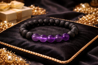 Natural Amethyst and Lava Stone Bracelet for Peace & Anxiety Relief - RatnaSetu
