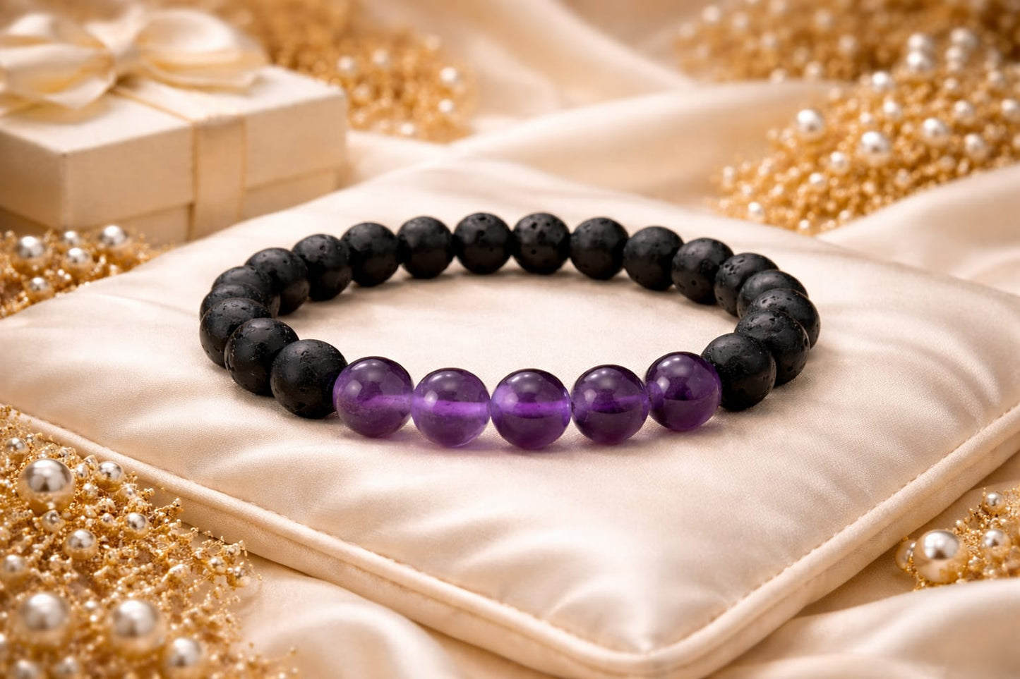 Natural Amethyst and Lava Stone Bracelet for Peace & Anxiety Relief - RatnaSetu