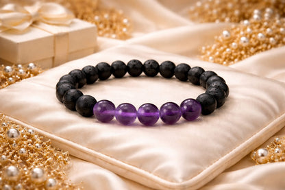 Natural Amethyst and Lava Stone Bracelet for Peace & Anxiety Relief - RatnaSetu