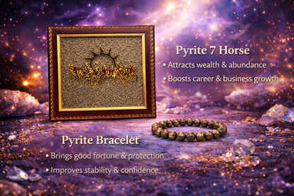 Pyrite 7 Running Horses Vastu Frame with Pyrite Bracelet Combo - RatnaSetu
