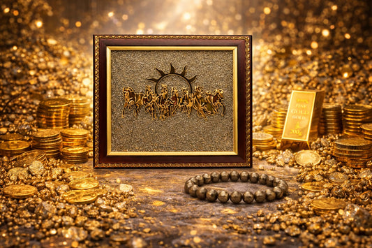 Pyrite 7 Running Horses Vastu Frame with Pyrite Bracelet Combo - RatnaSetu