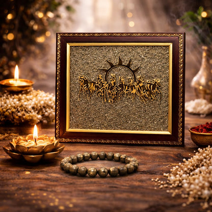 Pyrite 7 Running Horses Vastu Frame with Pyrite Bracelet Combo - RatnaSetu